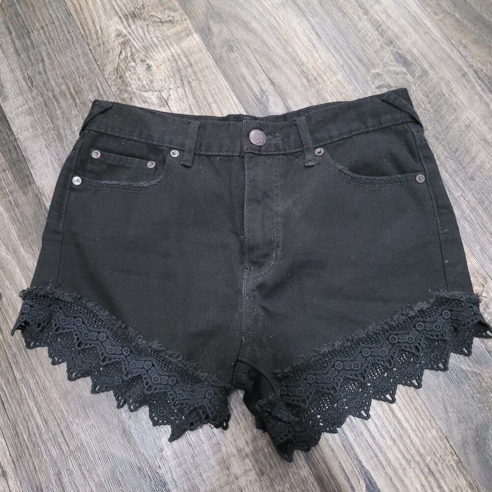 Free People Shorts High Waist Womens Size 26 Lace Accent Black